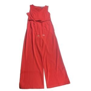 Tommy Hilfiger Red V-Neck Belted Wide Leg Jumpsuit Size 14 Elegant Versatile